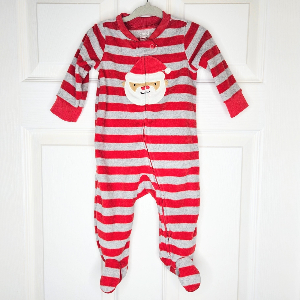 Carter's Christmas Santa Striped Zip Fleece Footie Sleeper Red Grey Size 3-6M